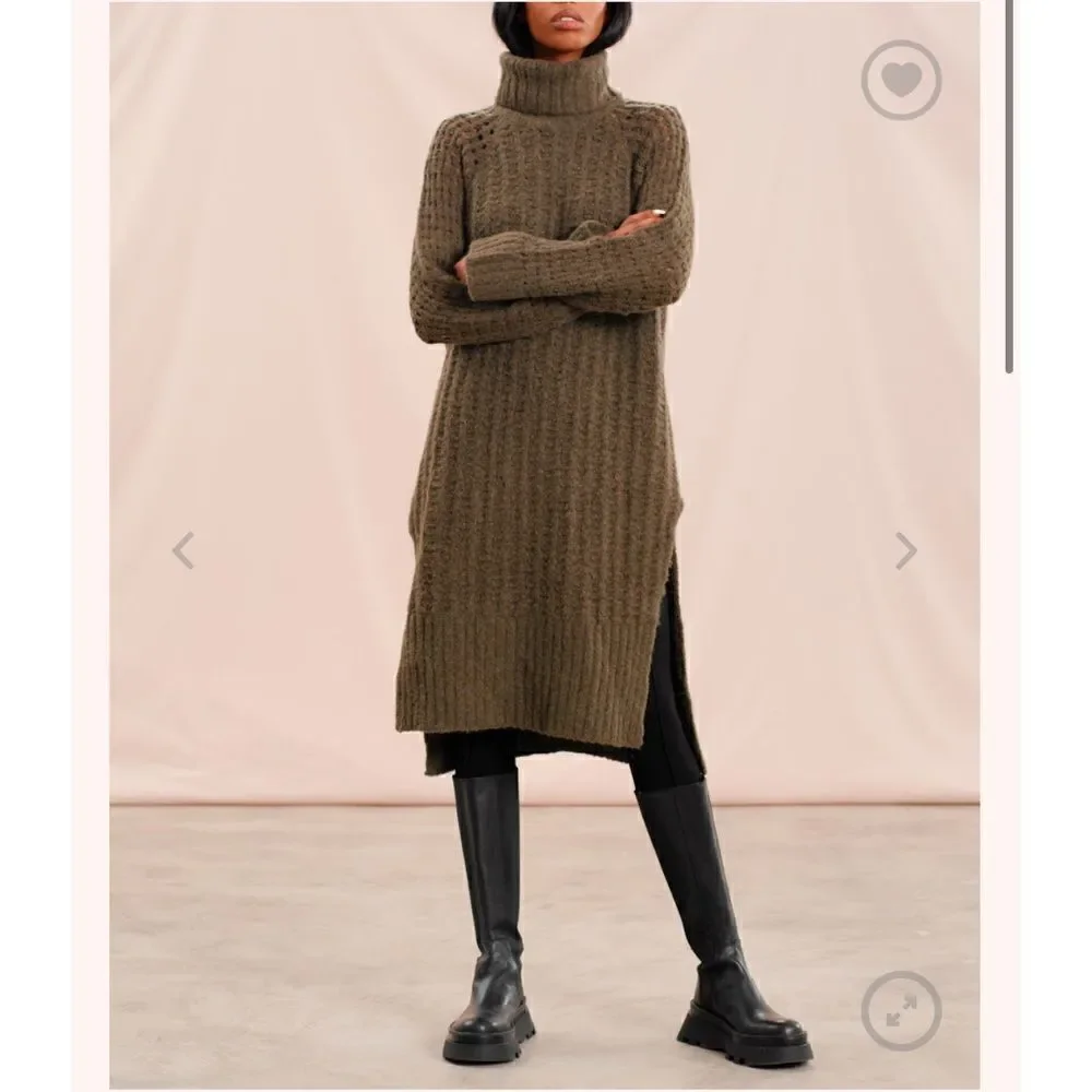 By TiMo Soft Knit Turtleneck Dress size XS brown/cream - Picture 2 of 7